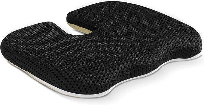 Gooo&Ma Car Seat Cushion & Office Chair Pad - Air Fiber Breathable U-Shape Cooling Cushion for Tailbone Comfort, Driving, Desk & Gaming, Ergonomic Washable Seat Pad with Non-Slip Base(Black)