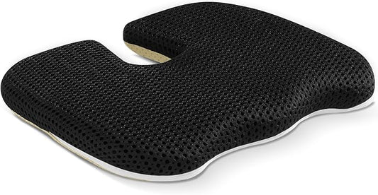 Gooo&Ma Car Seat Cushion & Office Chair Pad - Air Fiber Breathable U-Shape Cooling Cushion for Tailbone Comfort, Driving, Desk & Gaming, Ergonomic Washable Seat Pad with Non-Slip Base(Black)