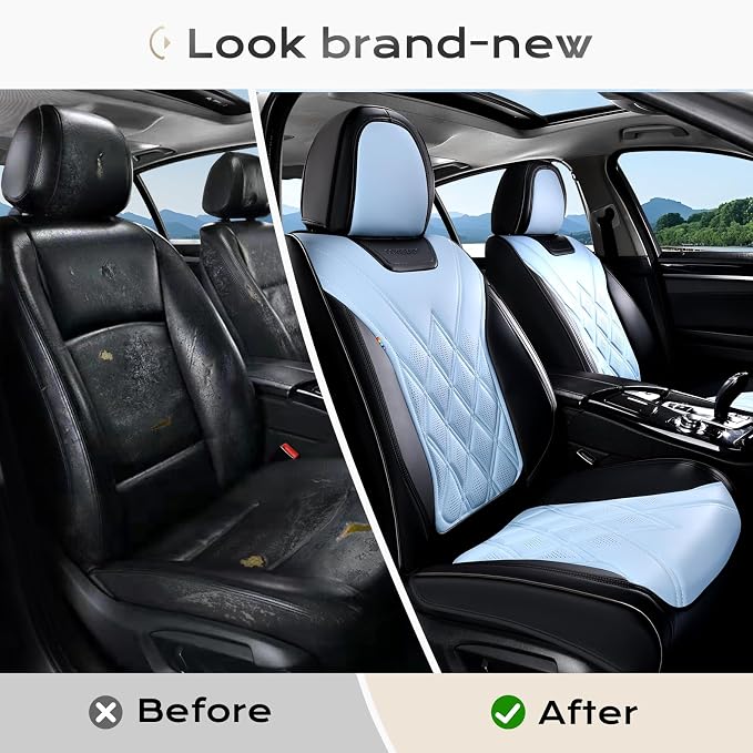 Coverado Car Seat Covers Full Set, Seat Covers for Cars, Front Seat Covers and Back Seat Cover Waterproof Leather Automotive Seat Cover, Universal Car Interior Protectors Cushion for Most Cars
