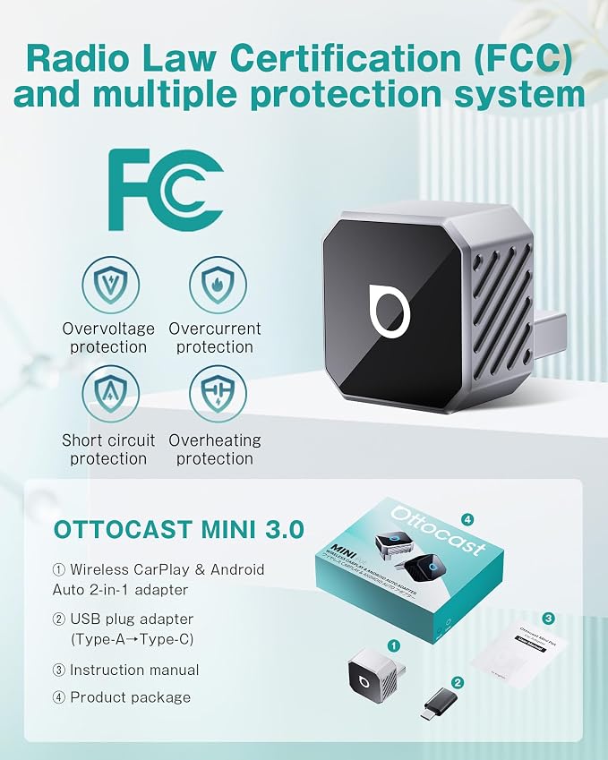 OTTOCAST Mini Cube 3.0 Wireless Carplay Adapter & Android Auto Wireless Adapter Silver (2-in-1) – Plug & Play for iPhone & Samsung/Android Phones, Two Phones Memory, Auto-Reconnect, Stable 5GHz WiFi