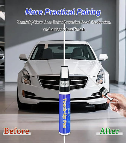 White Car Paint Touch Up Pen, Touch Up Paint for Car with Varnish Clear Coat Pen 2pcs, Car Scratch Repair Pen, Lasting Auto Scratch Remover, Quick and Easy Fix Vehicles Chip Rim Scuff Repair