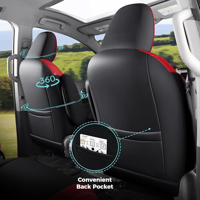 Customized for Toyota Sienna Seat Covers 2011-2020 Sienna 8 Seats 3 Row, Leather Car Seat Covers Waterproof Seat Covers Full Set for Cars, Car Seat Protectors, Airbag Compatible(BlackRed)