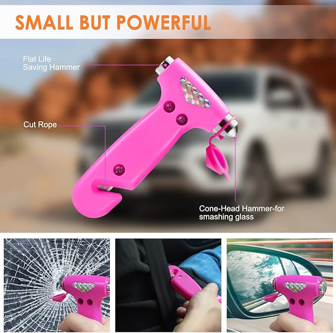 THINKWORK Car Emergency Kit for Teen Girl and Lady's Gifts, Pink Emergency Roadside Assistance kit with Digital Air Compressor, 10FT Jumper, First Aid Kit, and More Ideal Pink Car Accessories Tool -E7