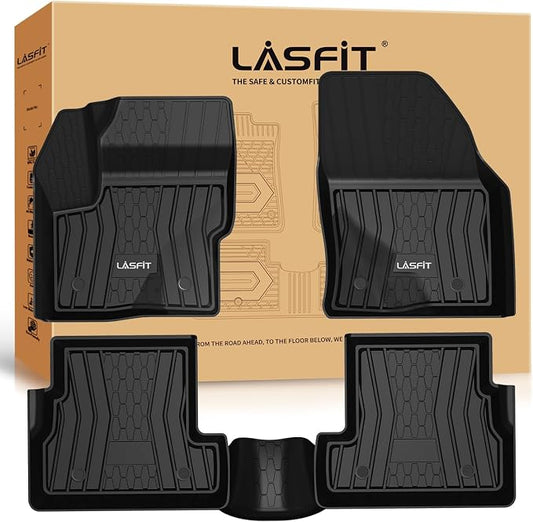 LASFIT Floor Mats for 2015-2019 Lincoln MKC, Custom Fit All Weather TPE Floor Liners, Full Coverage Front & 2nd Row 3-Pcs Set, Black