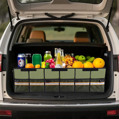 Car Trunk Organizer with Lid,Collapsible Car Storage Organizer with Multi Compartments and Securing Straps for SUV,Sedan,Jeep-Green