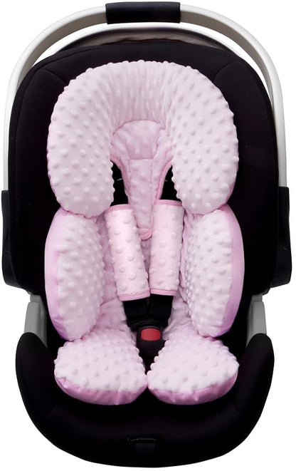 Pro Goleem Infant Car Seat Head Neck Body Support, Ultra-Soft Minky and Microfiber Car Seat Strap Pads, Perfect for Stroller, 2-in-1 Reversible, Girls, Pink