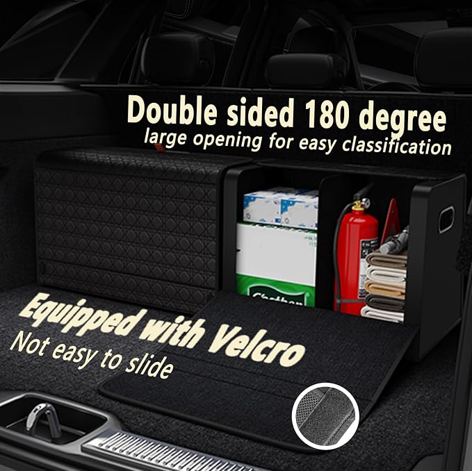 GMQ Car Trunk Organizer for SUV,Car Organizers and Storage with Collapsible Storage, Magnetic Lid Large Capacity for SUV, Truck, MPV (3D-Black, L-21.5×13×12.5 IN)
