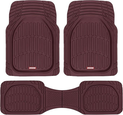 Motor Trend FlexTough Floor Mats for Cars, Burgundy Deep Dish All-Weather Car Mats, Waterproof Trim-To Fit Automotive Cars Trucks SUV, Universal Liner Accessories