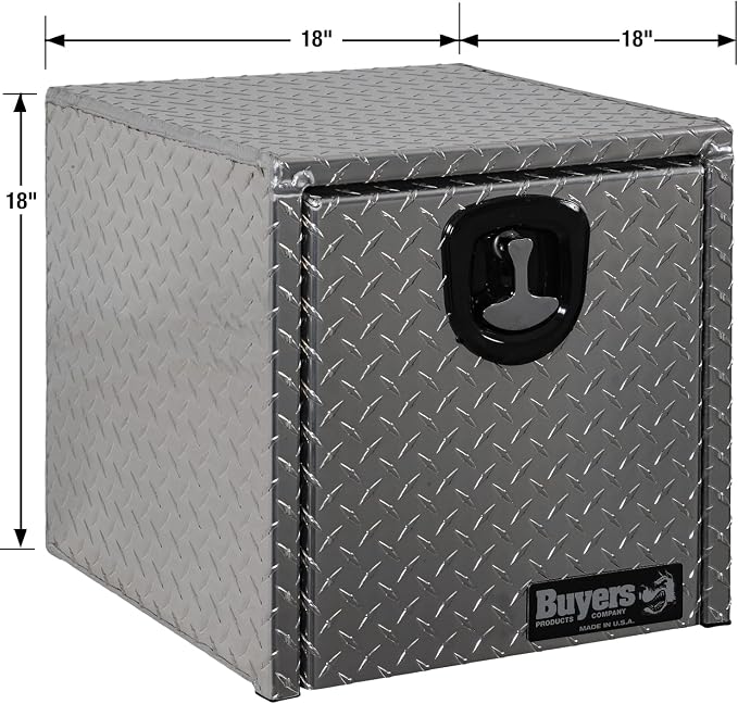 Buyers Products 1705101 Diamond Tread Aluminum Underbody Truck Tool Box, 18 x 18 x 18, Made in USA, .100 in. Thick, Corrosion Resistant, Locking Compression Latch, Secure Storage for Work Trucks