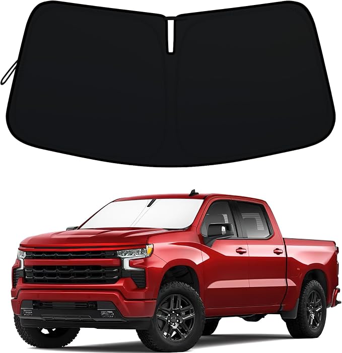 Windshield Sun Shade Foldable for 2014-2018 Chevy Silverado/GMC Sierra 1500 2500HD 3500HD Fully Covered Front Window Shade Sun Visor, Blocks UV Rays and Heat, Keep Cool and Protect Interior