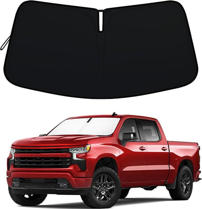 Windshield Sun Shade Foldable for 2014-2018 Chevy Silverado/GMC Sierra 1500 2500HD 3500HD Fully Covered Front Window Shade Sun Visor, Blocks UV Rays and Heat, Keep Cool and Protect Interior