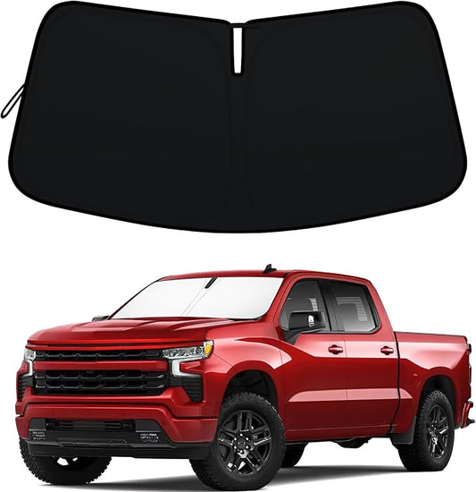 Windshield Sun Shade Foldable for 2014-2018 Chevy Silverado/GMC Sierra 1500 2500HD 3500HD Fully Covered Front Window Shade Sun Visor, Blocks UV Rays and Heat, Keep Cool and Protect Interior