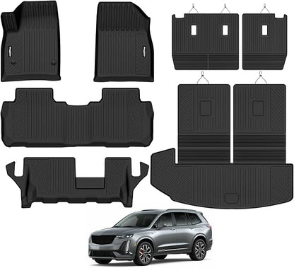 Floor Mats for 2020-2026 Cadillac XT6 7 Seats 2nd Row Bench Seats, Trunk Mat with Backrest Mat All Weather TPE Protector for Cadillac XT6 Accessories
