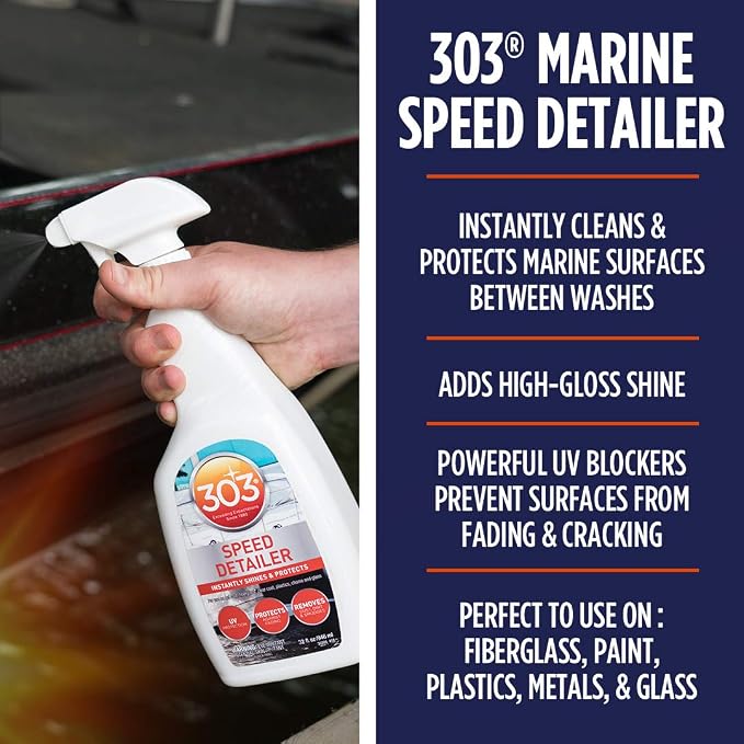 303 Products Marine Speed Detailer - Instantly Shines And Protects - UV Protection - Protects Against Fading - Removes Dust, Dirt, And Smudges, 32 fl. oz. (30205)Packaging May Vary, White