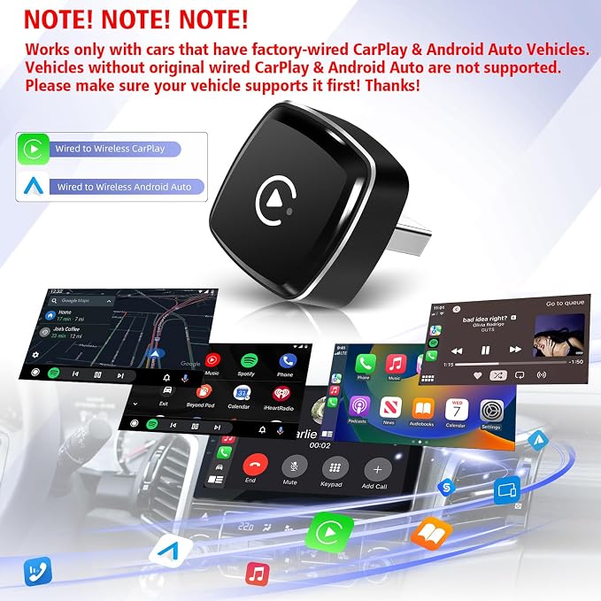LEXXSON Wireless CarPlay Adapter for iPhone, Plug and Play, Fast and Stable Connection 2 in 1 Android Auto Wireless Adapter for CarPlay＆Android