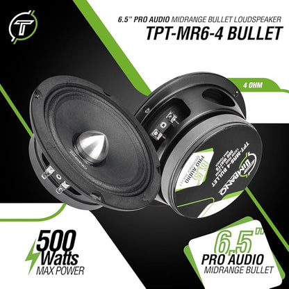 Timpano 1000 Watts Midrange Speakers for Car Audio Systems TPT-MR6-4 Bullet 4 Ohm Shallow PRO Audio Mid Range Loudspeaker (Bundle 2 Speakers)