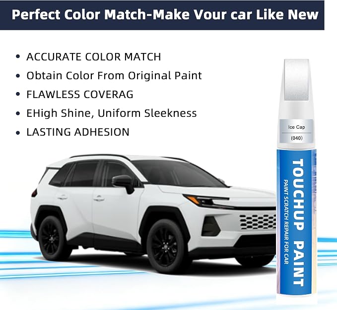 Ice Cap(040) Touch Up Paint for Toyota 2-in-1 Car Scratch Repair Pen for Rock Chips, Door Scratches & Paint Nicks Exact Color Match Quick Dry DIY Fix for RAV4 Camry Corolla
