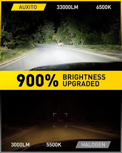AUXITO 9008 LED Bulbs, 900% Ultra-Bright, 6500K White H13 Fog Light, Easy Plug-N-Play Installation, IP68 Waterproof, Pack of 2