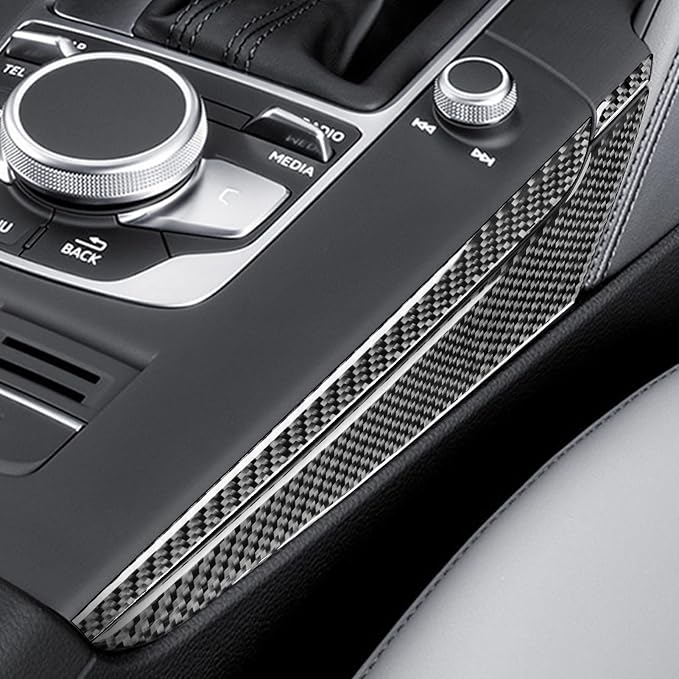 Real Premium Carbon Fiber Sticker Compatible with Audi A3 S3 RS3 8V 2013 2014 2015 2016 2017 2018 2019 Car Gear Shift Panel Sides Decor Trim Auto Interior Accessories Decal 6pcs Black