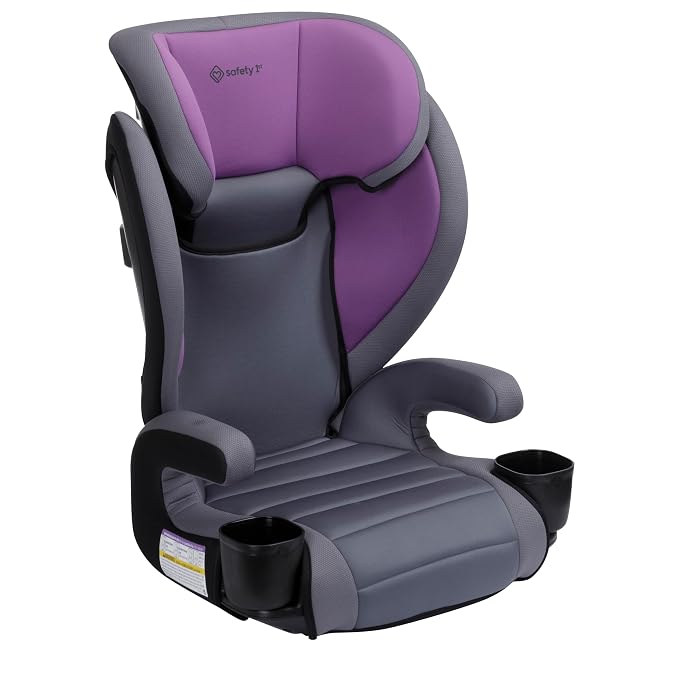 Safety 1st Grow and Go 2-in-1 Booster Car Seat with ComfortWings, Converts High-Back to Backless, 19" Wide, Slim Design, Lightweight, Foldable, Easy-Clean, Cup Holders, 40-100 lbs, Crushed Grape