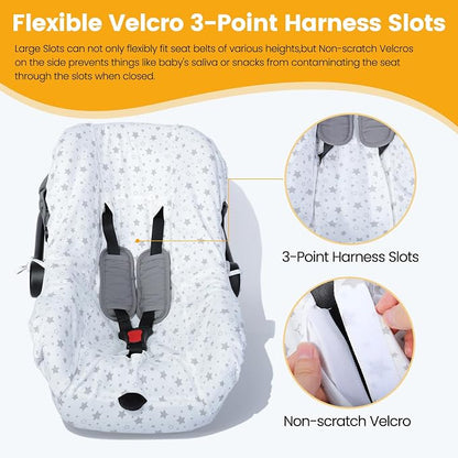 Orzbow Infant Car Seat Cover Liner, 100% Cotton Newborn Carseat Protective Cover, Breathable Prevent Wear & Dirt Suitable Travel Systems (0-12m), Easy to Clean, Machine Washable, White