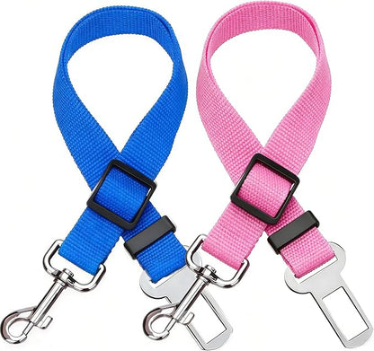 Elisel 2 Packs Adjustable Length Pet Dog Cat car seat Belt Pet seat Belt Pet Accessories for Dogs Cats and Pets (Blue Pink)