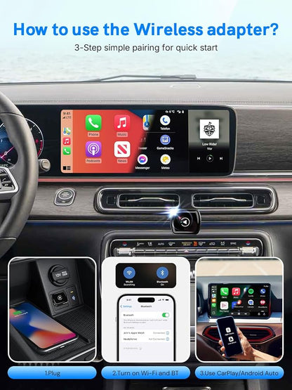 Wireless CarPlay Adapter for Apple iPhone， Mini car Play Android Auto Adapter，Converts Wired to Wireless CarPlay ， Multi-User Plug & Play Dongle No Latency，for iOS 10+&Android 11 (Black)
