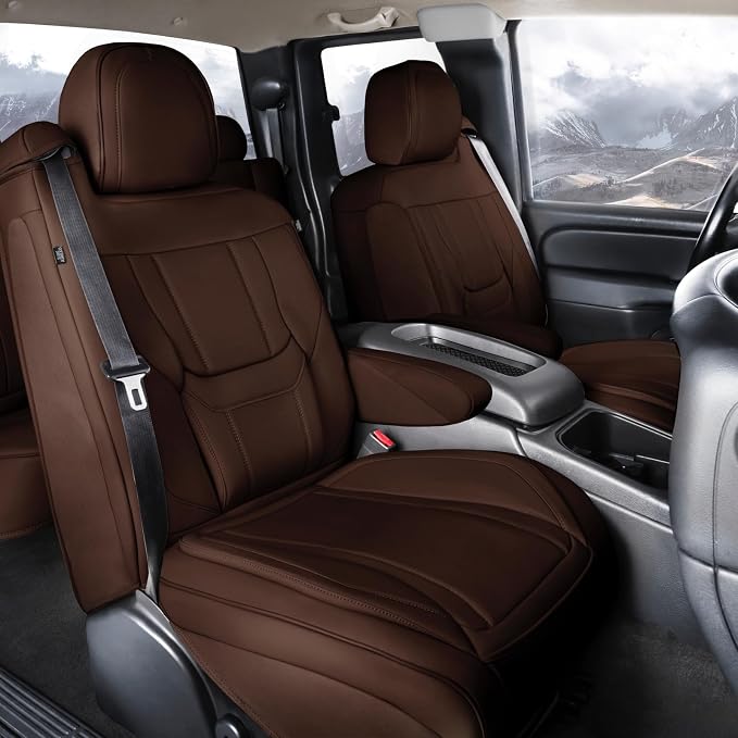 Coverland Custom Truck Car Seat Covers Front Seats for [2004-2006 Chevy Silverado 1500, 2500HD, 3500HD Crew Cab Front Captain Seats] - Protector Water Resistant Leather Seat Cushion [Front-Dark Brown]