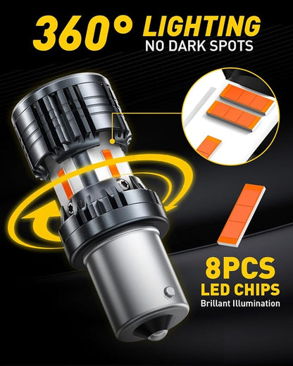 AUXITO CANBUS 7507 BAU15S LED Bulbs Amber Yellow with Built-in Resistor PY21W 12496 2641A 1156(150°) Anti Hyper Flash Error Free Front Rear Turn Signal Lights and Blinker Parking Lights, Pack of 2
