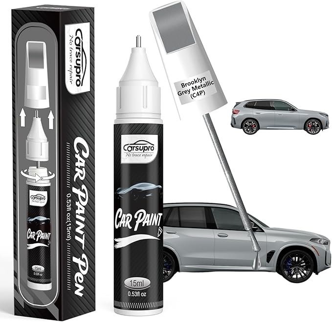 Brooklyn Grey Metallic(C4P) for BMW Touch Up Paint Pen, 2 in 1 Car Scratch Remover with Pen Tip and Brush, Precise Color Match for Car Paint Scratch Repair, Quickly and Easily Fix Chips and Nicks
