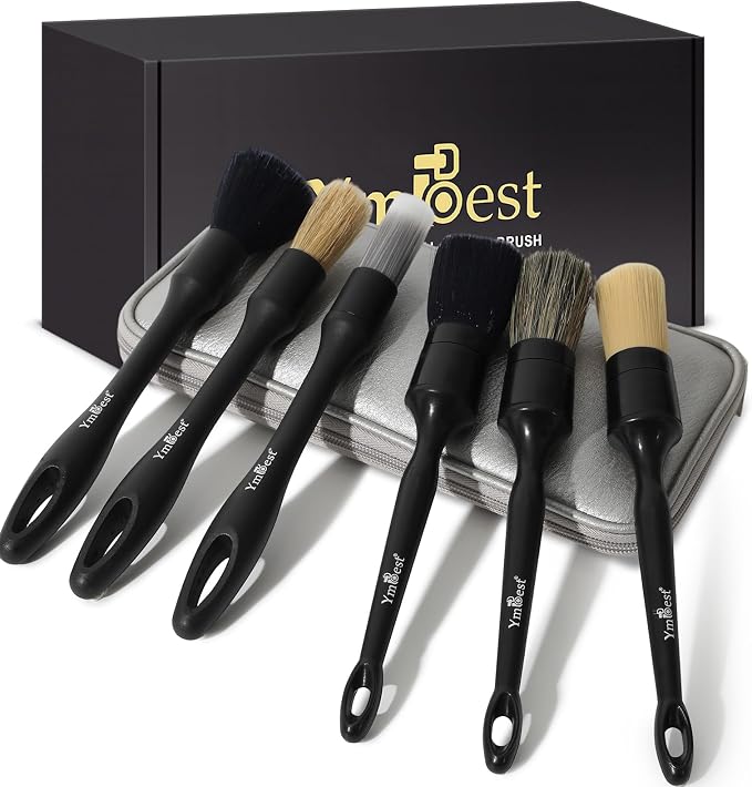 6 Pcs Interior Detailing Brush with Storage Bag - Car Detailing Brush Kit【Not Easy to Shed Bristles】- Automotive Interior Cleaning Brush for Air Vent, Leather Seat, Wheels, Emblems