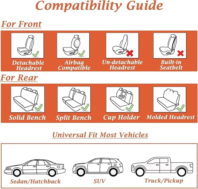 Coverado Seat Covers, Car Seat Covers Front Seats, Leather Seat Covers for Cars, Car Seat Protector Waterproof, Car Seat Cushion, Front Carseat Cover Universal Fit for Most Cars Orange