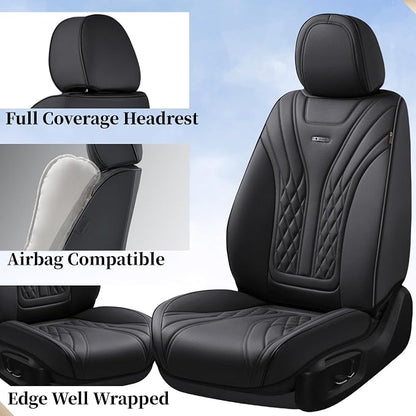 Coverado Car Seat Covers Full Set, 5 Seats Front Seat Cover and Back Seat Covers for Cars, Automotive Seat Covers Nappa Leather Waterproof Seat Covers, Car Seat Protectors Universal for Cars Black