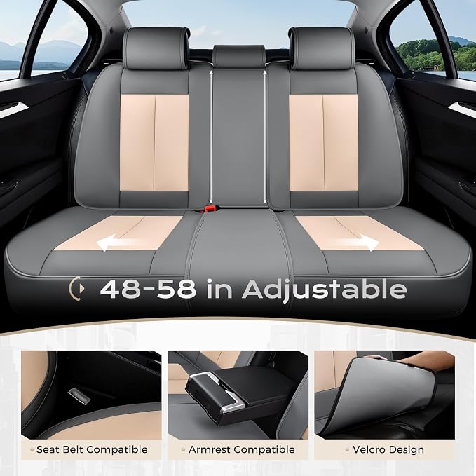 Coverado Seat Covers, Car Seat Covers Full Set, Leather Seat Covers for Cars, Car Seat Protector, Gray Car Seat Covers Front Seats and Back Seats Universal Fit for Most Cars Beige