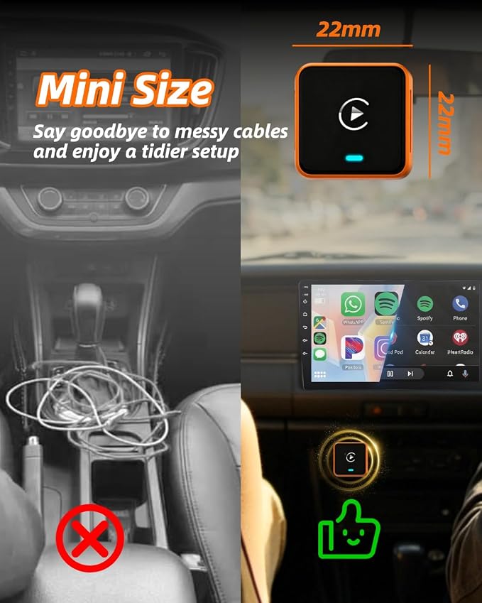 Wireless CarPlay Adapter 2026 Upgraded – No More Cables, Plug & Play Auto Connect, Bluetooth 5.3 Low Latency for Navigation & Music, 2-in-1 for Apple & Android, Wide Vehicle Compatibility USB & USB C