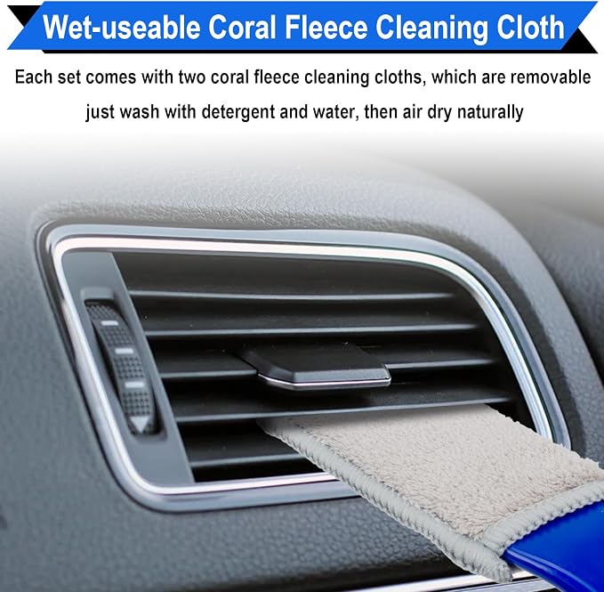 BFXM Double Head Brush for Car Clean, 2 in 1 Car Detailing Brush, Car Accessories Double Ended Portable Dust Brush with 2 Cleaning Cloth, Universal Dust Removal Brush for Air Conditioner Outlets