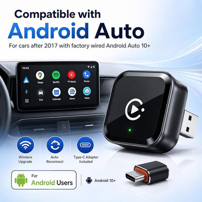 2026 Wireless CarPlay and Android Auto Adapter, Mini Wired to Wireless CarPlay Adapter, Fast Low-Lag Auto-Connect Bluetooth Car Play Dongle, Stable Connection, USB & Type-C for Cars