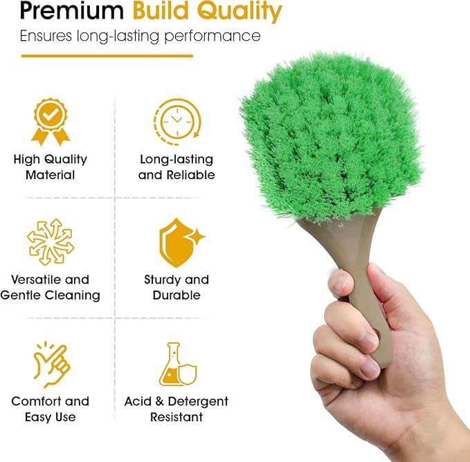 Soft Bristle Wheel Chemical-Resistant Brush for Fender and Wheel Cleaning - 2-1/2" Sturdy Bristle and 20" Ergonomic Long Handle - Cleaning Tool for Automotive Maintenance - Pack of 3