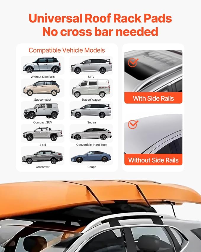 VEVOR Soft Roof Rack Pads, 31.5" Universal Car Roof Rack Pad, 176LBS Load Capacity Surfboard Rack for Car with 4 Tie-Down Straps, 2 Quick Loop Straps & Storage Bag for SUP Canoe Snowboard Paddle Board