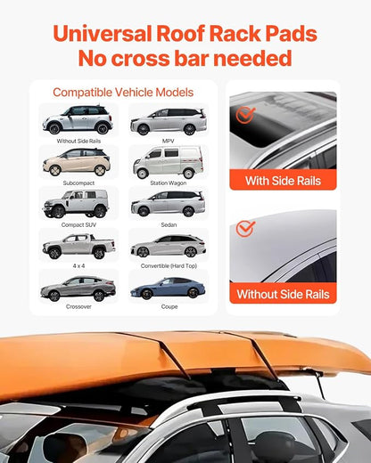 VEVOR Soft Roof Rack Pads, 31.5" Universal Car Roof Rack Pad, 176LBS Load Capacity Surfboard Rack for Car with 4 Tie-Down Straps, 2 Quick Loop Straps & Storage Bag for SUP Canoe Snowboard Paddle Board