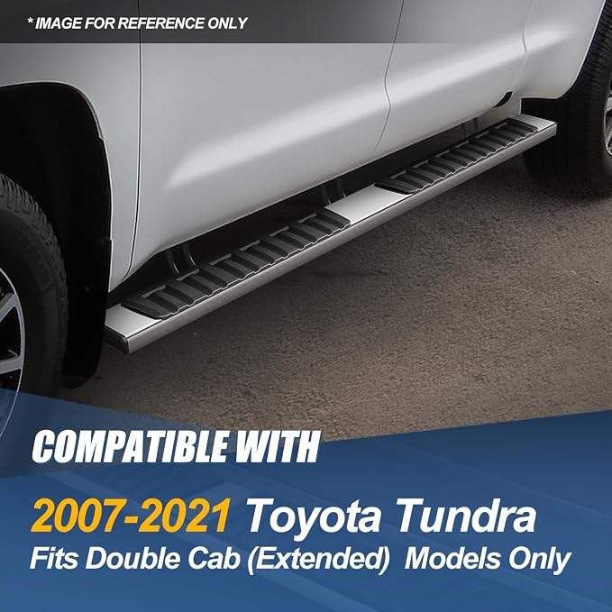 Auto Dynasty Running Boards Compatible with 2007-2021 Toyota Tundra Double Extended Cab, Stainless Steel Side Step Rail Nerf Bars, 6.75" Step Bars, Chrome