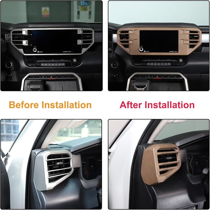Car Center Console Air Conditioning Outlet Trim Cover Kit Compatible with Toyota Tundra/Sequoia 2022-2026, ABS Dashboard Side A/C Vent Panel Decorative Frame Protector Accessories, For 8-inch Screen