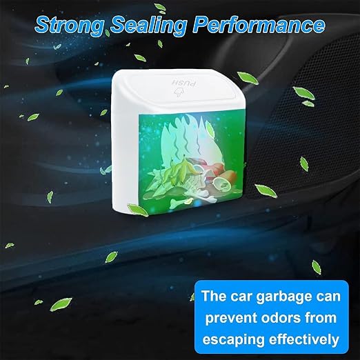 Mini Car Bin with Lid and 2 Trash Bags - White, Cute Car Accessory for Storage and Organization, Small Trash Can for Kitchen, Bedroom and Office