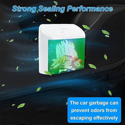 Mini Car Bin with Lid and 2 Trash Bags - White, Cute Car Accessory for Storage and Organization, Small Trash Can for Kitchen, Bedroom and Office