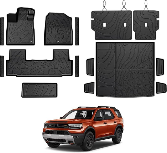 Floor Mats for Honda Passport 2026, All Weather Floor Mats Trunk Cargo Liner with Backrest Protectors, Lower Cargo Mat and Door Sill Guards Accessories, Full Coverage Set