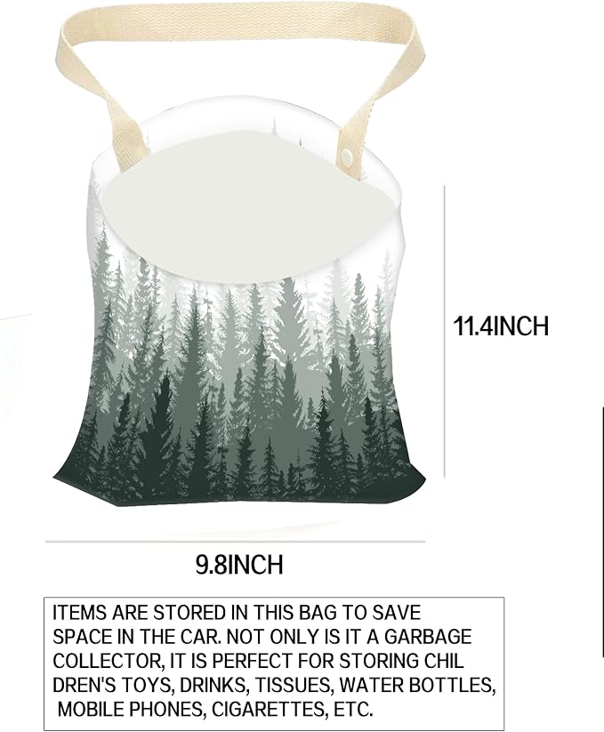 Hanging Car Trash Can Bag - Forest Mountain Design, Back Seat Organizer for Travel, Camping, Vehicle Accessories