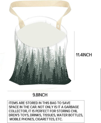 Hanging Car Trash Can Bag - Forest Mountain Design, Back Seat Organizer for Travel, Camping, Vehicle Accessories