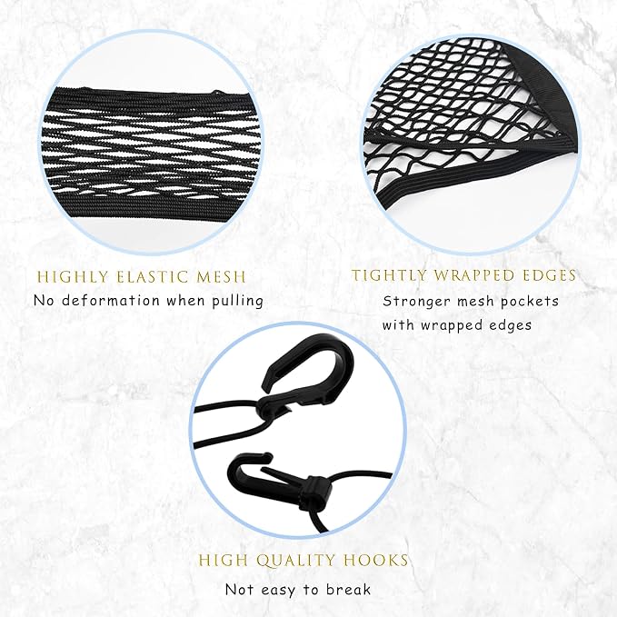 2PCS Dog Car Net Barrier, Dog Net for Pet Netting for Car with Stretchable Storage Bag Universal for Cars Black High Elastic Double Layer Motorcycle Cargo Nets(11.2 * 9.8in)