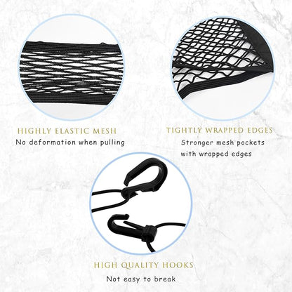 2PCS Dog Car Net Barrier, Dog Net for Pet Netting for Car with Stretchable Storage Bag Universal for Cars Black High Elastic Double Layer Motorcycle Cargo Nets(11.2 * 9.8in)