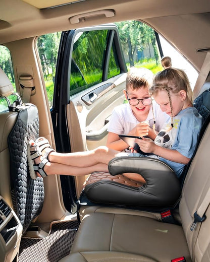 Owleys Backless Booster Car Seat with Latch Connectors, Kids Booster Seat for Car 40-100 lbs, Waterproof Eco Leather Cushion & Anti-Slip Base, Portable Travel Design for Ages 4-12, Black-Brown